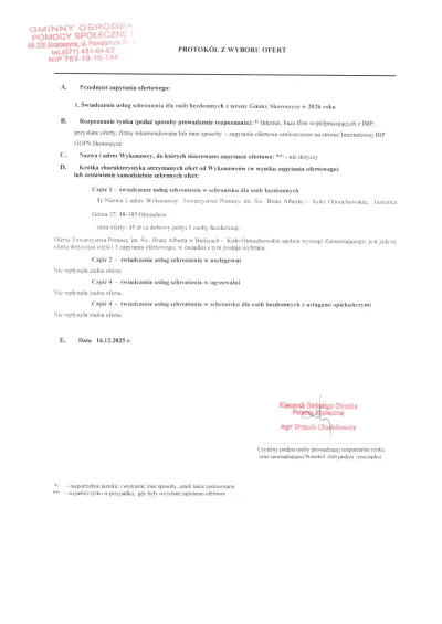 Protokol z wyboru oferty - 2026